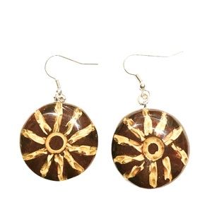Hand Crafted Sunburst Inlaid Vine Plant Earrings